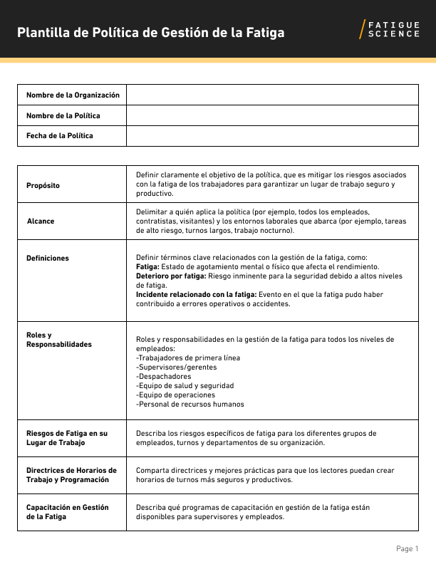 Fatigue Management Policy Template - page 3